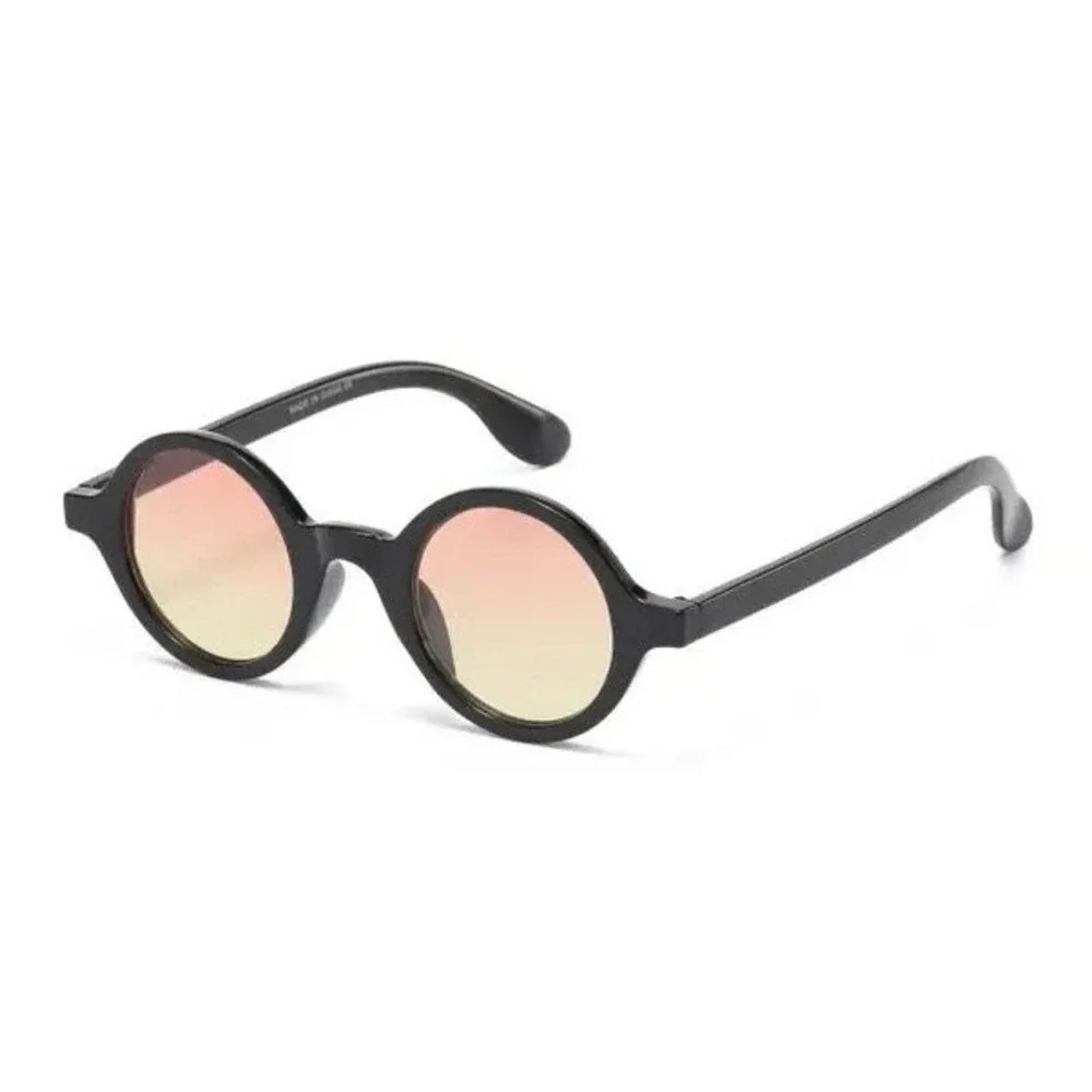 Mens Round Thick Black Frame Sunglasses Sunset Gradient Lens Retro Vintage Style